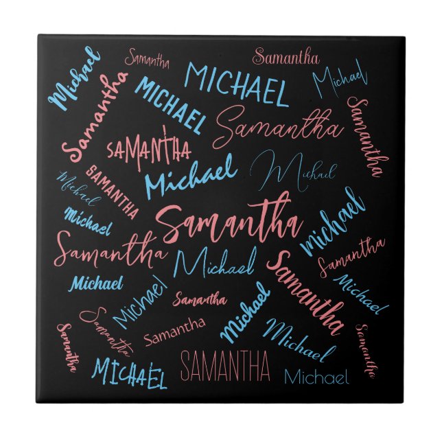 Zwei Namen Paare Muster monogramm blaues Licht pin Fliese (Vorderseite)