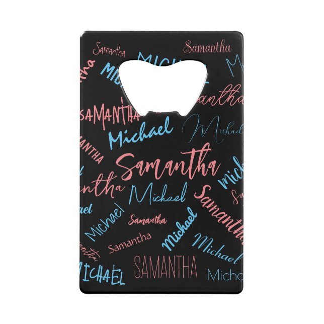 Zwei Namen Paare Muster monogramm blaues Licht pin Geldbeutel Flaschenöffner (Vorderseite)