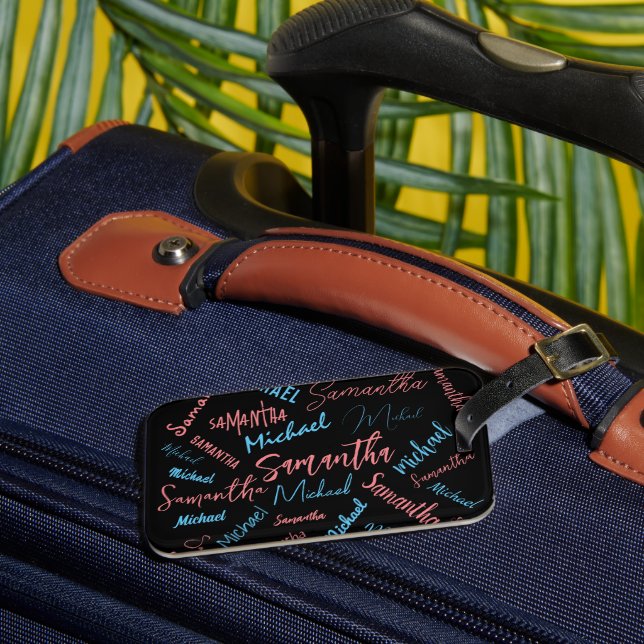 Zwei Namen Paare Muster monogramm blaues Licht pin Gepäckanhänger (Vorderseite Insitu 3)