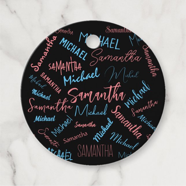 Zwei Namen Paare Muster monogramm blaues Licht pin Geschenkanhänger (Vorderseite)