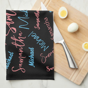 Zwei Namen Paare Muster monogramm blaues Licht pin Geschirrtuch