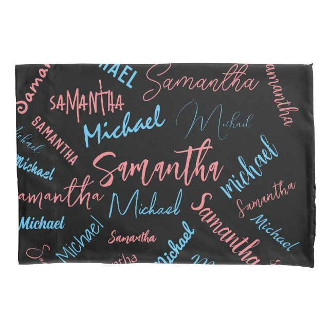 Zwei Namen Paare Muster monogramm blaues Licht pin Kissenbezug (Vorderseite)