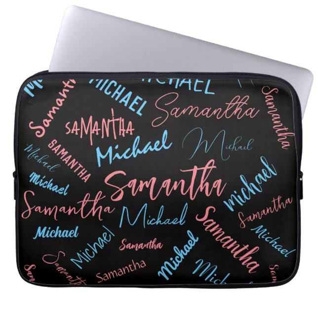 Zwei Namen Paare Muster monogramm blaues Licht pin Laptopschutzhülle (Vorderseite)