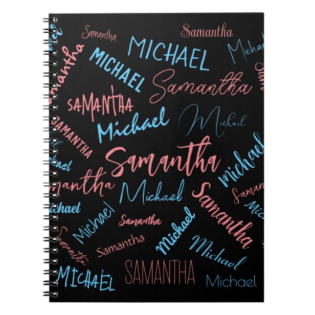 Zwei Namen Paare Muster monogramm blaues Licht pin Notizblock (Vorderseite)