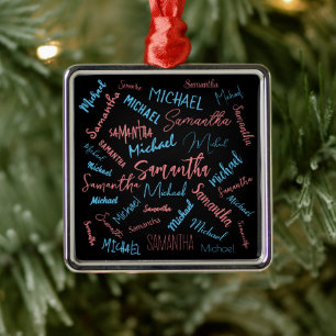 Zwei Namen Paare Muster monogramm blaues Licht pin Ornament Aus Metall