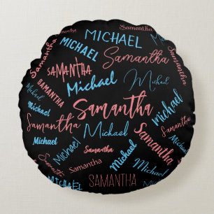 Zwei Namen Paare Muster monogramm blaues Licht pin Rundes Kissen