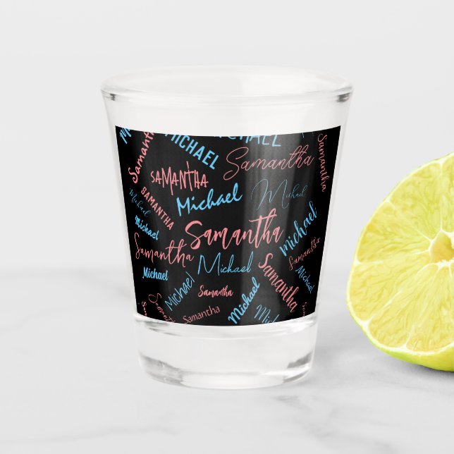 Zwei Namen Paare Muster monogramm blaues Licht pin Schnapsglas (Vorderseite)