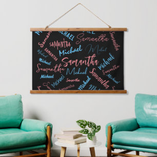Zwei Namen Paare Muster monogramm blaues Licht pin Wandteppich Mit Holzrahmen