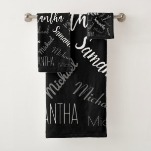 Zwei Namen, zwei Muster monogramm schwarz grau wei Badhandtuch Set