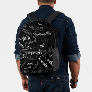 Zwei Namen, zwei Muster monogramm schwarz grau wei Bedruckter Rucksack