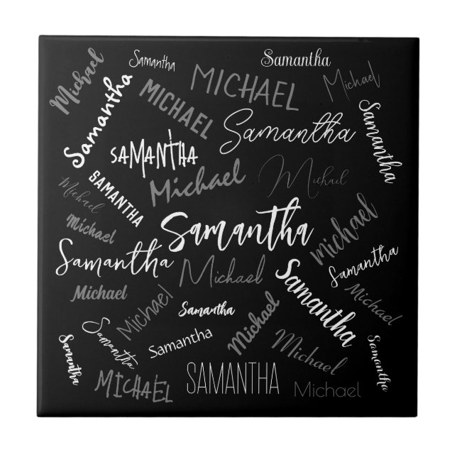 Zwei Namen, zwei Muster monogramm schwarz grau wei Fliese (Vorderseite)