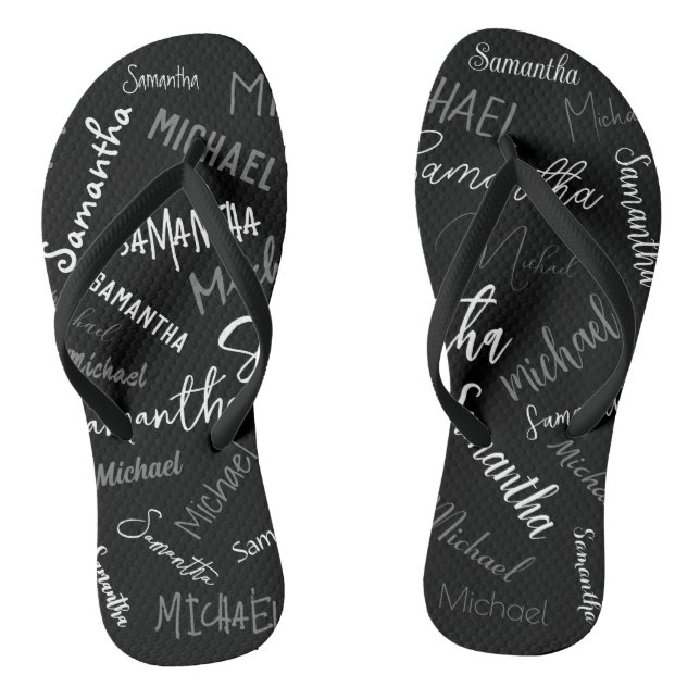 Zwei Namen, zwei Muster monogramm schwarz grau wei Flip Flops (Fußbett)