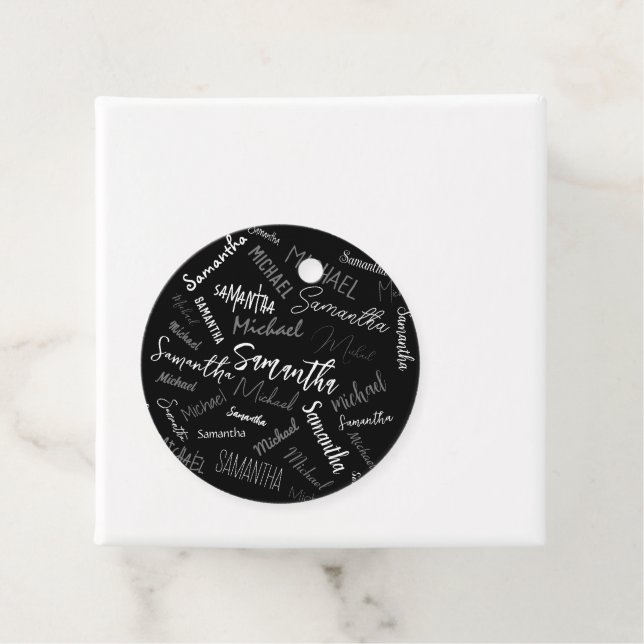 Zwei Namen, zwei Muster monogramm schwarz grau wei Geschenkanhänger (Beispiel)