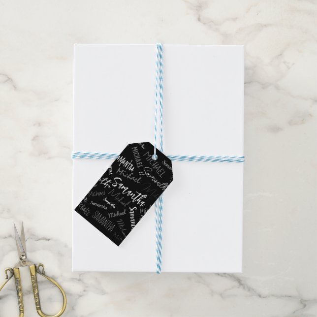 Zwei Namen, zwei Muster monogramm schwarz grau wei Geschenkanhänger (Mit Garn)