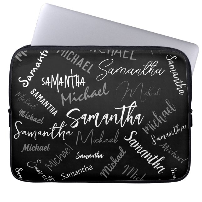 Zwei Namen, zwei Muster monogramm schwarz grau wei Laptopschutzhülle (Vorderseite)