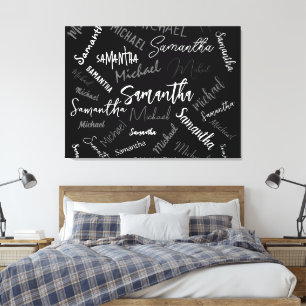 Zwei Namen, zwei Muster monogramm schwarz grau wei Leinwanddruck