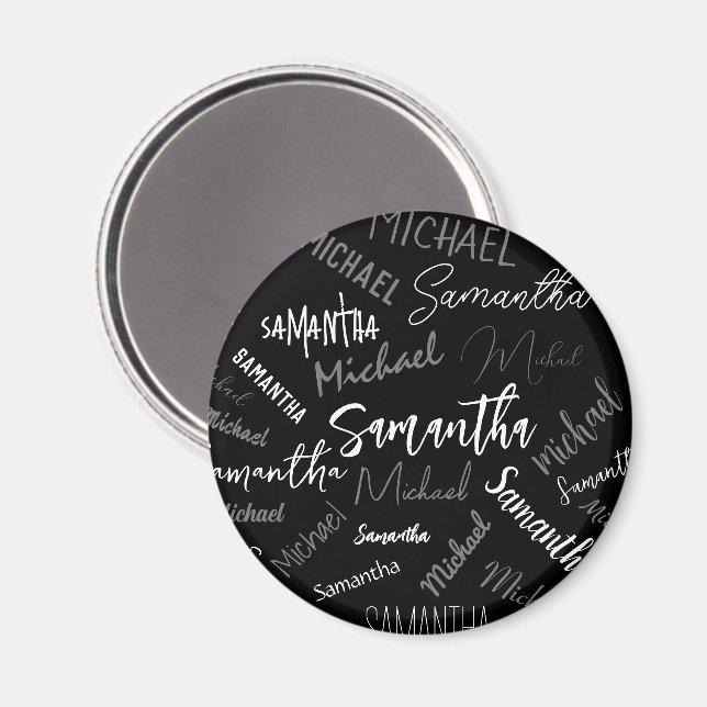 Zwei Namen, zwei Muster monogramm schwarz grau wei Magnet (Vorderseite/Rückseite)
