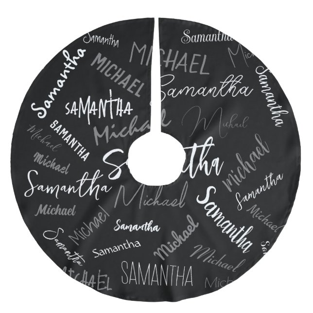 Zwei Namen, zwei Muster monogramm schwarz grau wei Polyester Weihnachtsbaumdecke (Vorderseite)