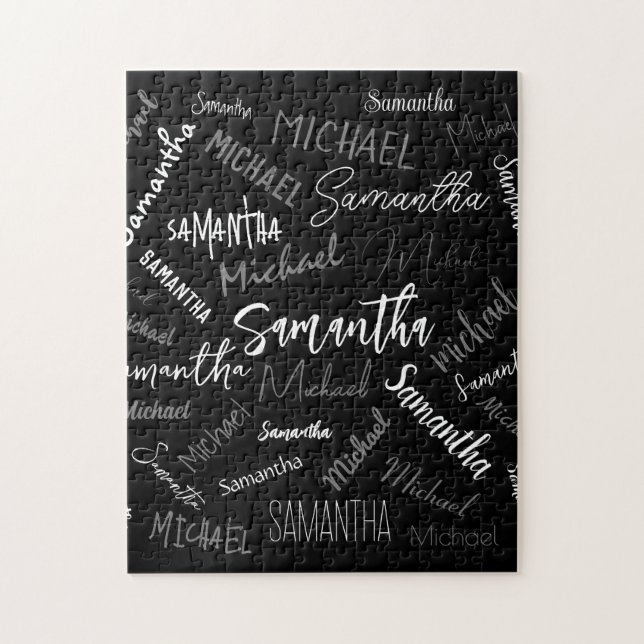 Zwei Namen, zwei Muster monogramm schwarz grau wei Puzzle (Vertikal)