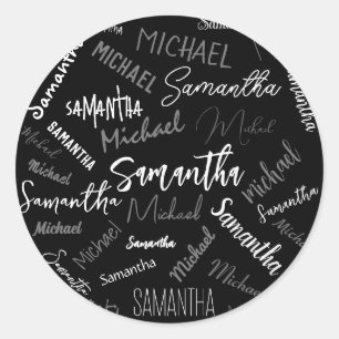 Zwei Namen, zwei Muster monogramm schwarz grau wei Runder Aufkleber