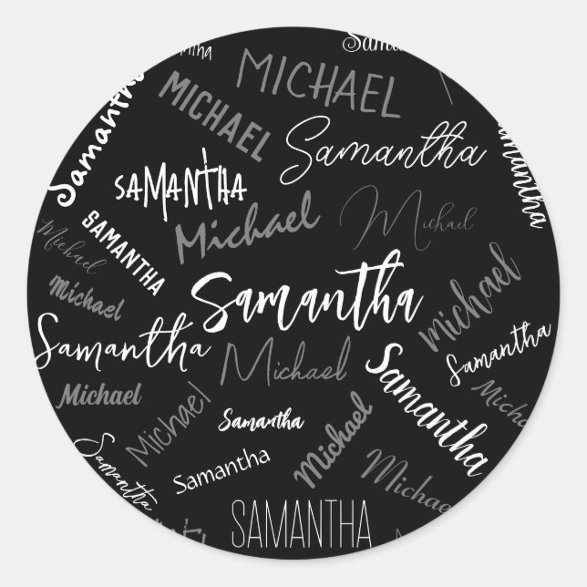 Zwei Namen, zwei Muster monogramm schwarz grau wei Runder Aufkleber (Vorderseite)