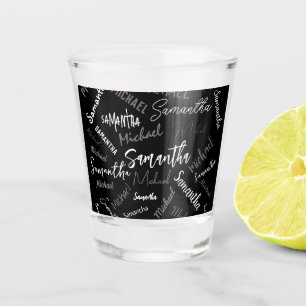 Zwei Namen, zwei Muster monogramm schwarz grau wei Schnapsglas