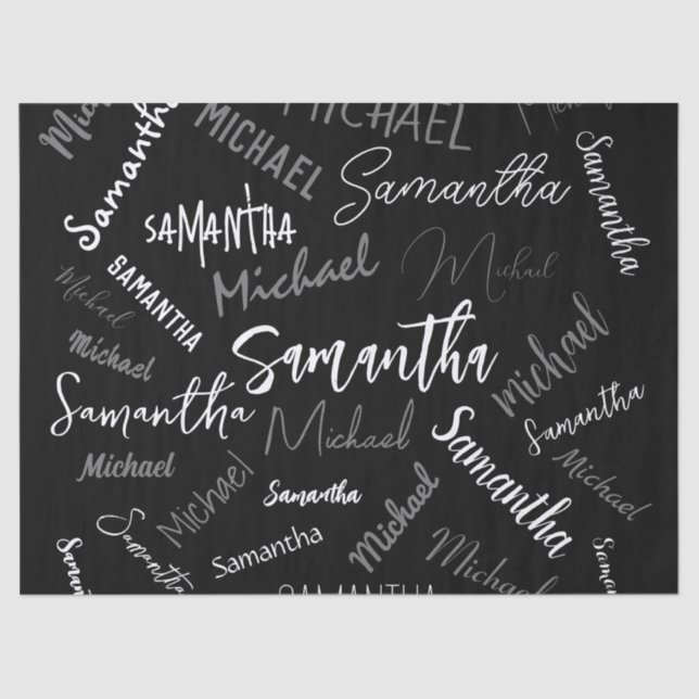 Zwei Namen, zwei Muster monogramm schwarz grau wei Seidenpapier (Vorderseite)