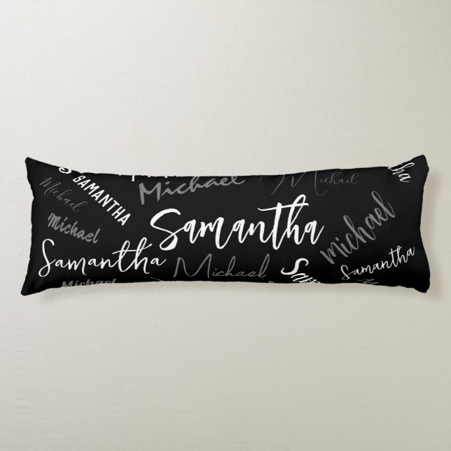 Zwei Namen, zwei Muster monogramm schwarz grau wei Seitenschläferkissen (Vorderseite)