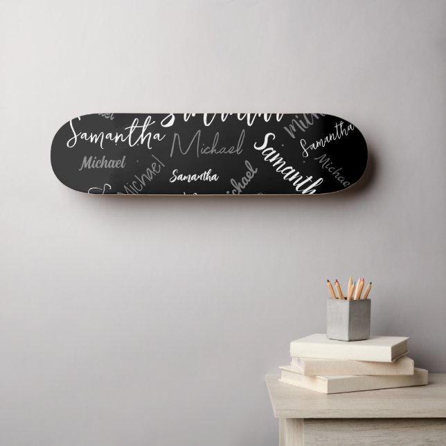 Zwei Namen, zwei Muster monogramm schwarz grau wei Skateboard (Wandkunst (Horz))