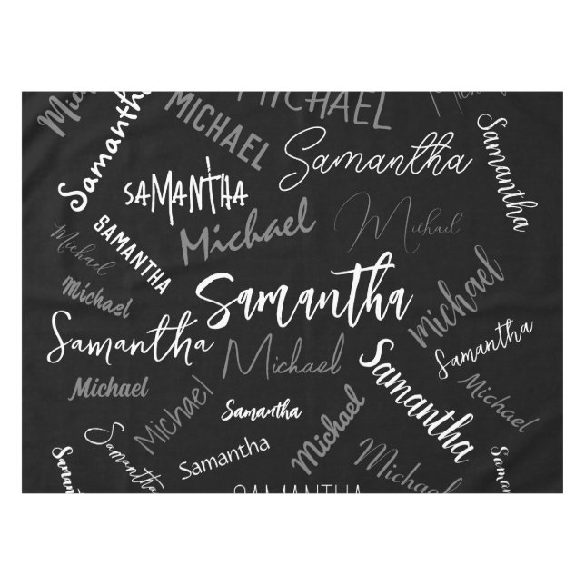 Zwei Namen, zwei Muster monogramm schwarz grau wei Tischdecke (Vorderseite (Horizontal))