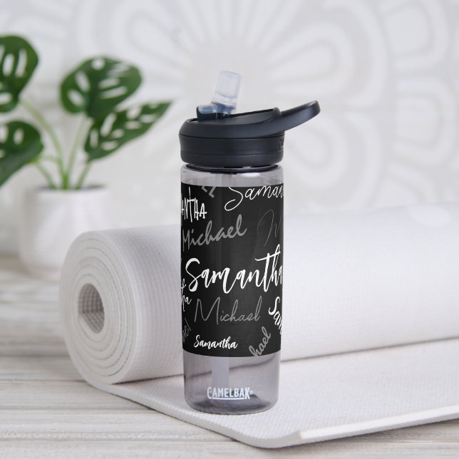 Zwei Namen, zwei Muster monogramm schwarz grau wei Trinkflasche (Yoga)