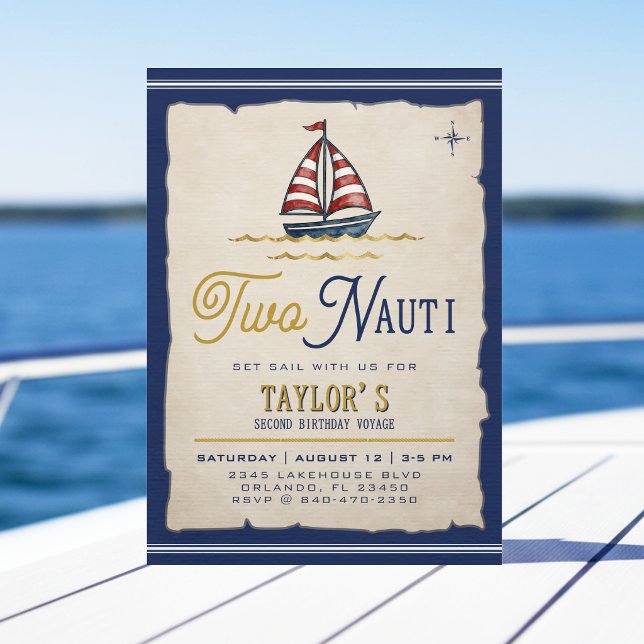 Zwei Nauti-Segelboot 2. Geburtstagsfeier Einladung (Von Creator hochgeladen)