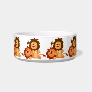 Zwei Niedlich spielende Cartoon Lions Haustier Bow Napf