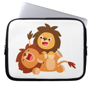 Zwei Niedlich spielende Cartoon Lions Notebook-Cas Laptopschutzhülle