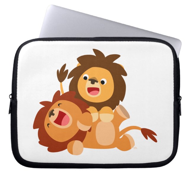 Zwei Niedlich spielende Cartoon Lions Notebook-Cas Laptopschutzhülle (Vorderseite)