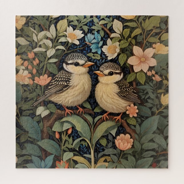 Zwei Niedliche Baby Birds Botanischer Garten Puzzle (Vertikal)