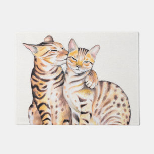 Zwei Niedliche Bengalische Katzen Aquarellkunst Fußmatte