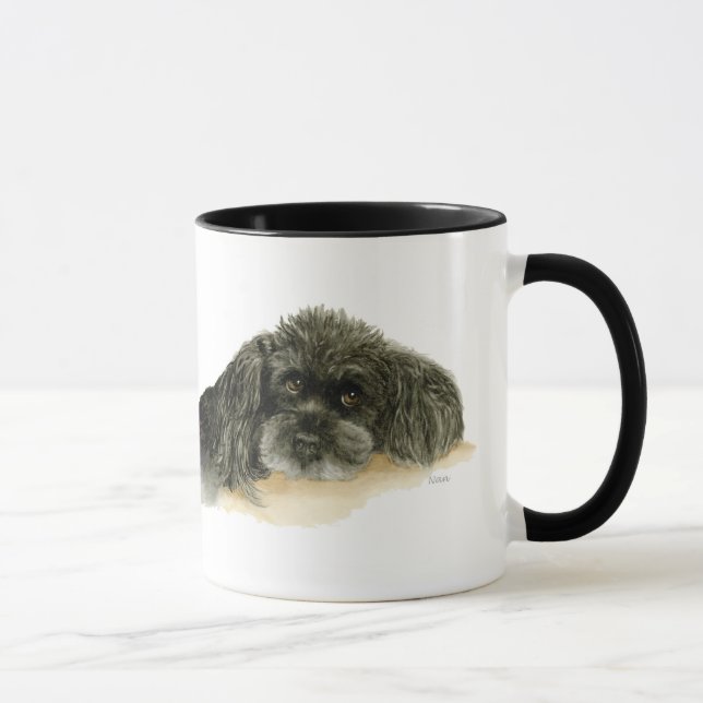 Zwei Niedliche Black Poodles Tasse (Rechts)