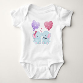 ZWEI NIEDLICHE BLAUE BABY ELEPHANTS MIT BALLOONS BABY STRAMPLER