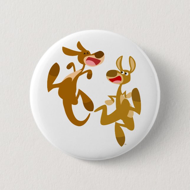 Zwei Niedliche Bouncy Cartoon Kangaroos Button (Vorderseite)