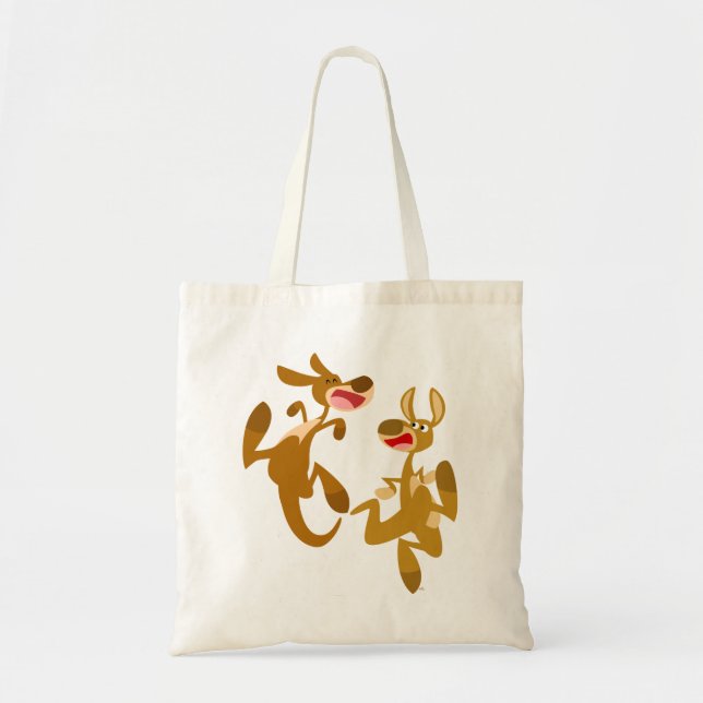 Zwei Niedliche Bouncy Cartoon Kangaroos Tragetasche (Vorne)