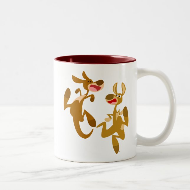 Zwei Niedliche Bouncy Cartoon Kangaroos Zweifarbige Tasse (Rechts)
