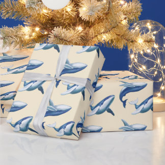 Zwei niedliche Buckelwale springen und schwimmen Geschenkpapier