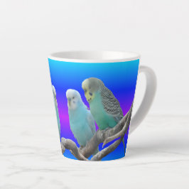 Zwei Niedliche Budgerigar-Vögel Latte Tasse