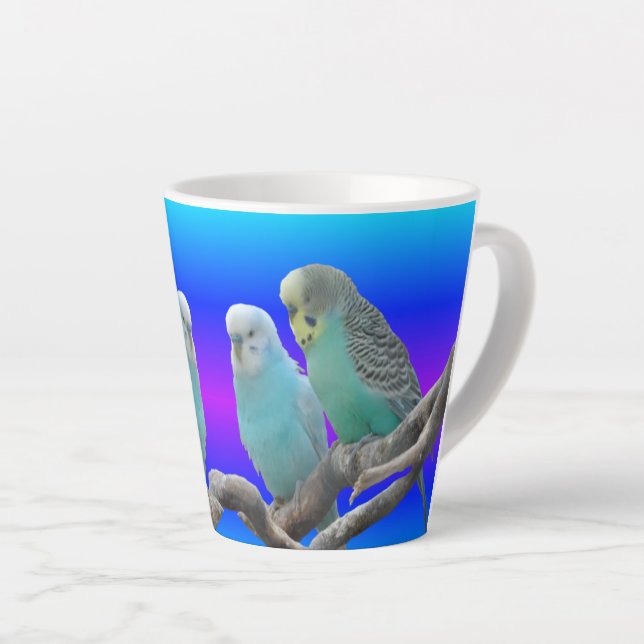 Zwei Niedliche Budgerigar-Vögel Latte Tasse (Rechte Ecke)