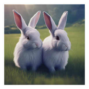 Zwei Niedliche Bunnies im Feld Glossy Poster