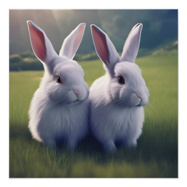 Zwei Niedliche Bunnies im Feld Glossy Poster (Vorderseite)