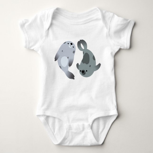 Zwei Niedliche Cartoon Harp Siegel Baby Bodysuit Baby Strampler (Vorderseite)