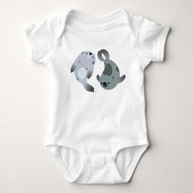 Zwei Niedliche Cartoon Harp Siegel Baby Bodysuit Strampler (Vorderseite)