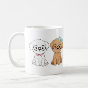 Zwei niedliche Cartoon-Hunde sitzen zusammen  Kaffeetasse